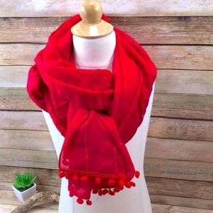 Sperry Red Pom-Pom Scarf ~ Brand New With Tag!! ❤️